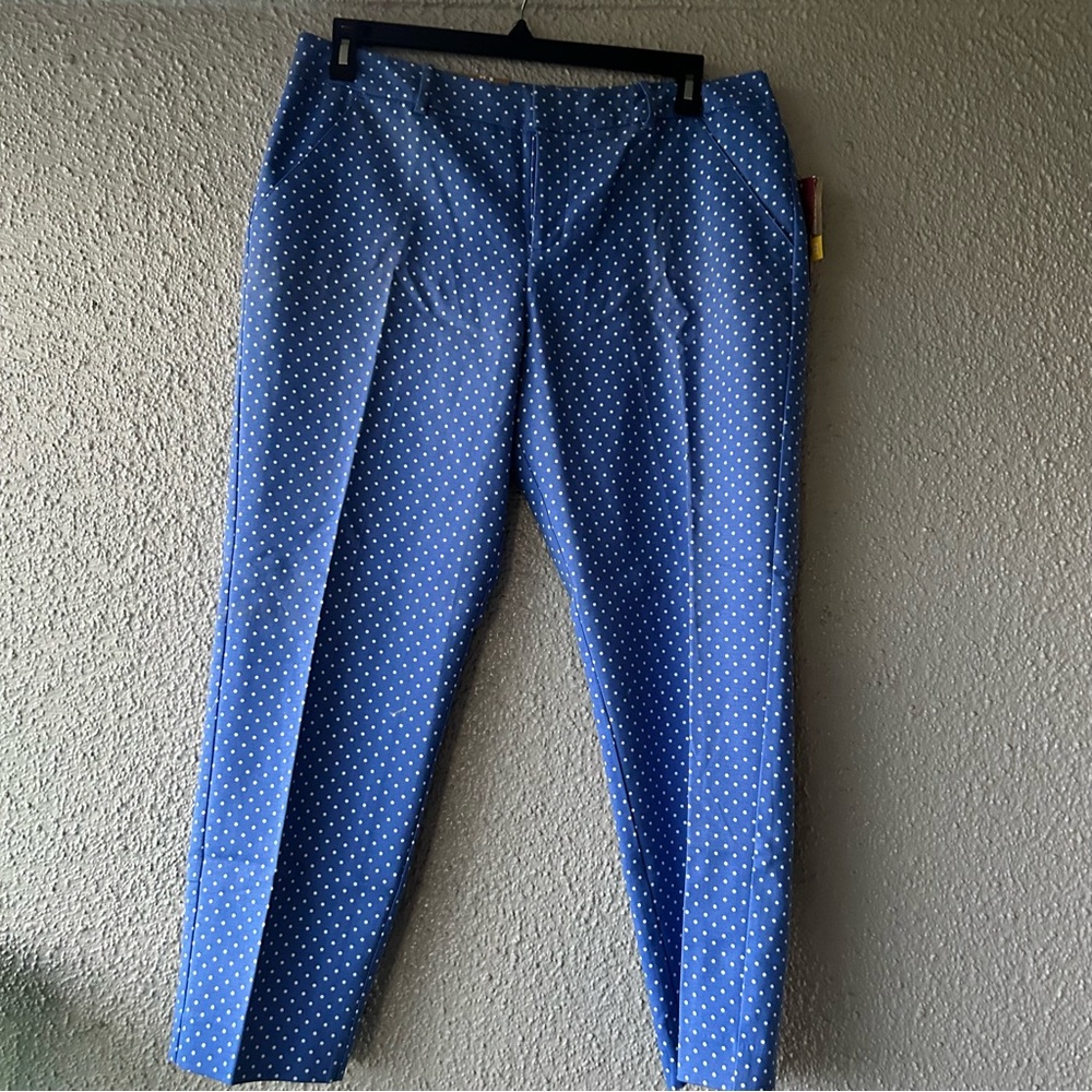 Merona stretch extensible polka dotted pants blue w/ white polkadots Size 16 New